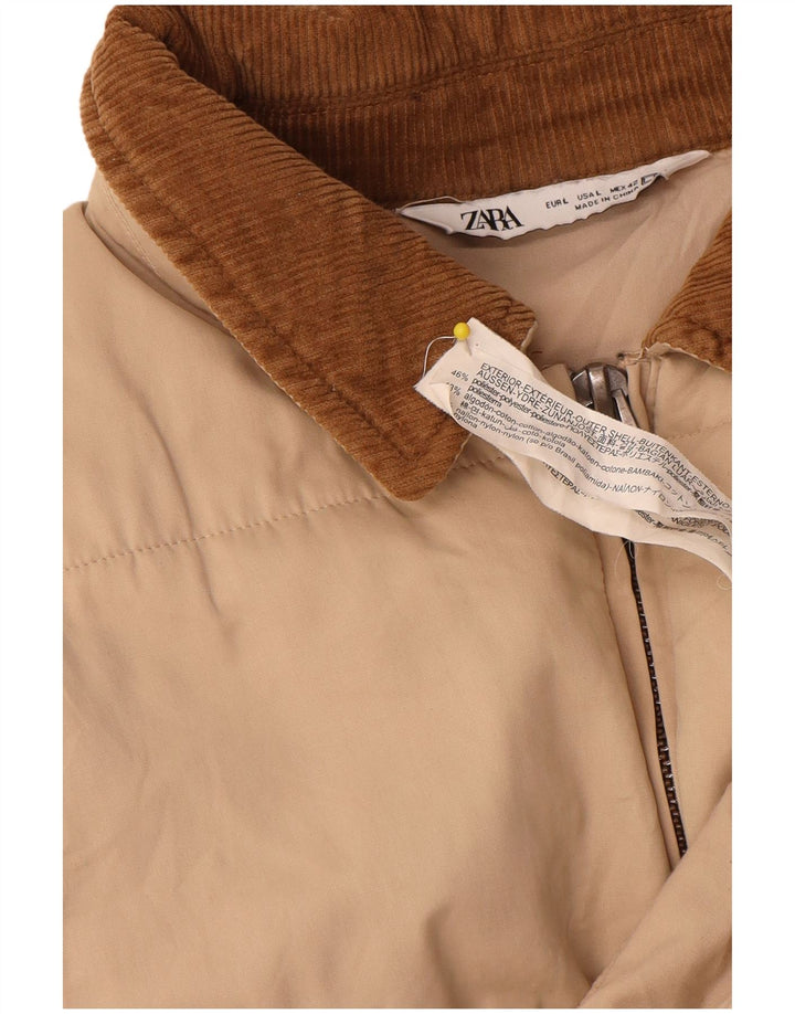 Zara Mens Bomber Jacket UK 40 Large Beige Colorblock Polyester