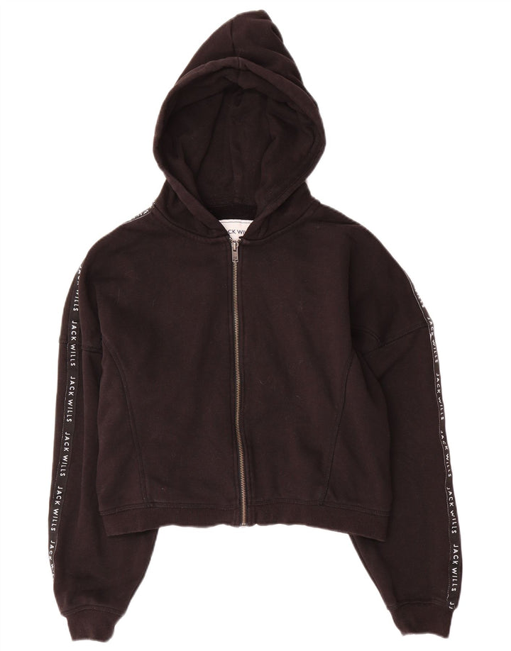 JACK WILLS Pull à capuche surdimensionné avec fermeture éclair pour femme UK 10 Petit Noir