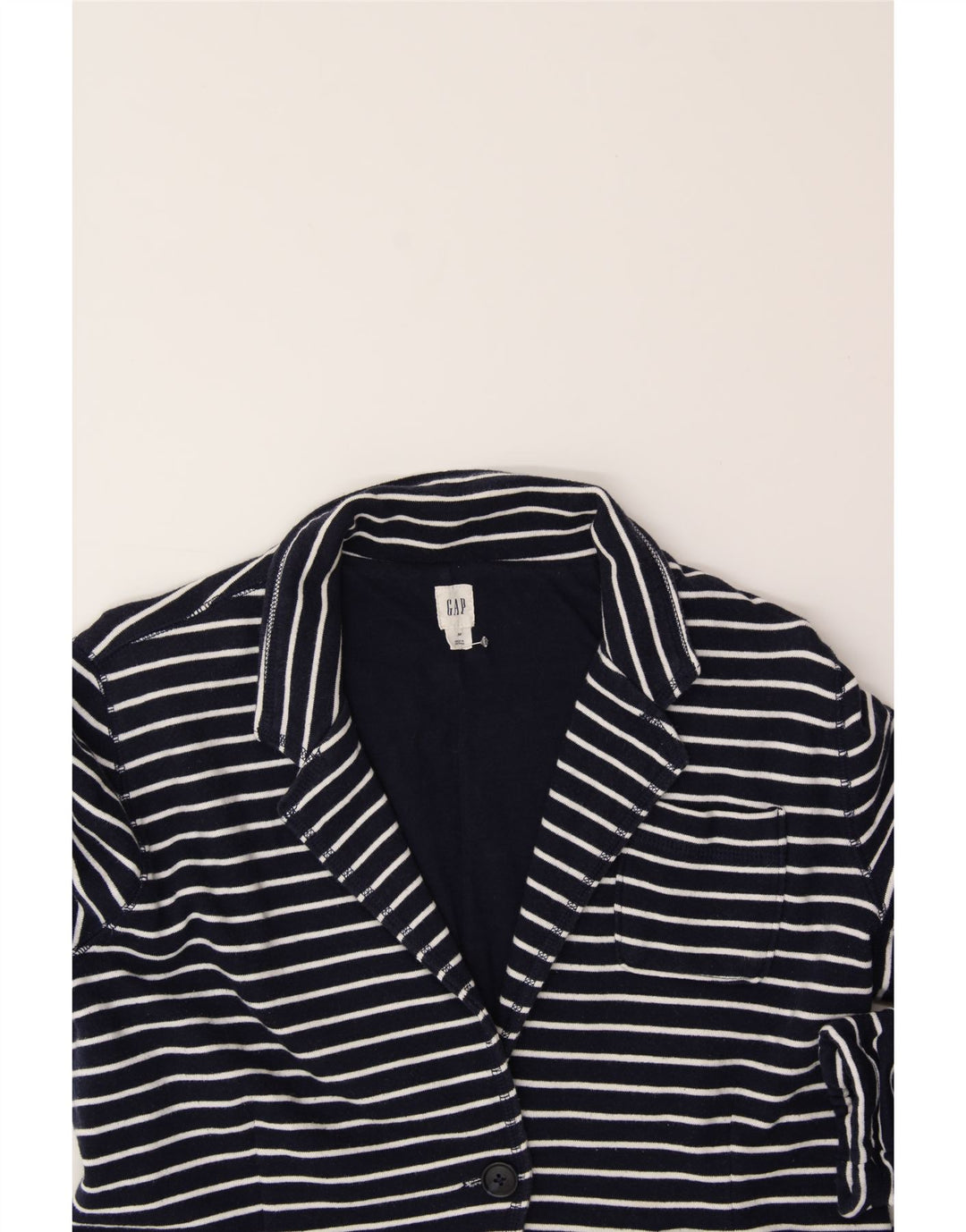 GAP Womens 1 Button Blazer Jacket UK 14 Medium Navy Blue Striped Nautical Vintage Gap and Second-Hand Gap from Messina Hembry 
