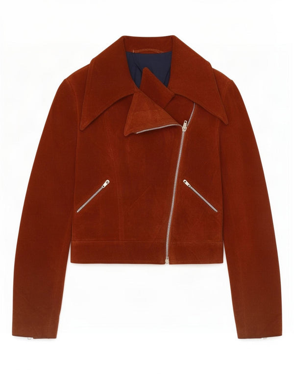 Veste de motard en daim vintage pour femmes UK 4 XS Marron