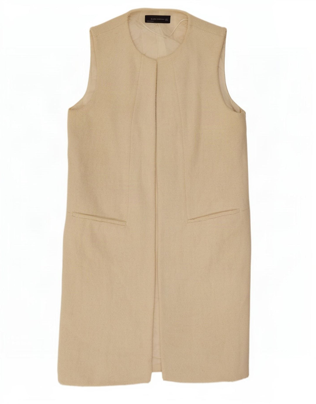 Zara Womens Longline Open Gilet UK 14 Moyen Blanc Cassé