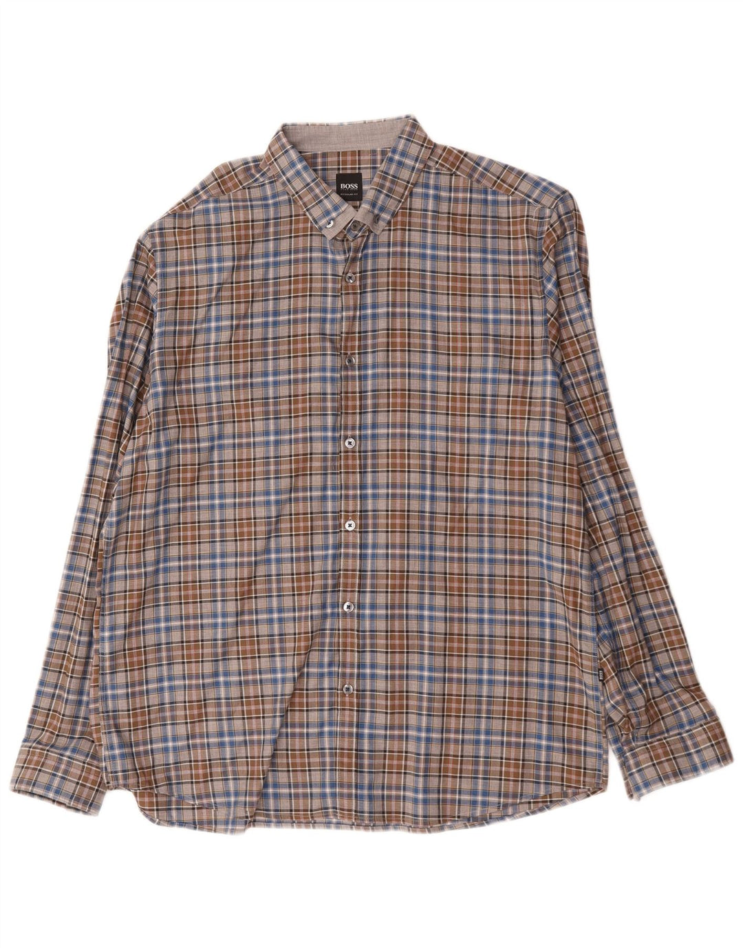 Hugo Boss Chemise Regular Fit XL en coton à carreaux marron