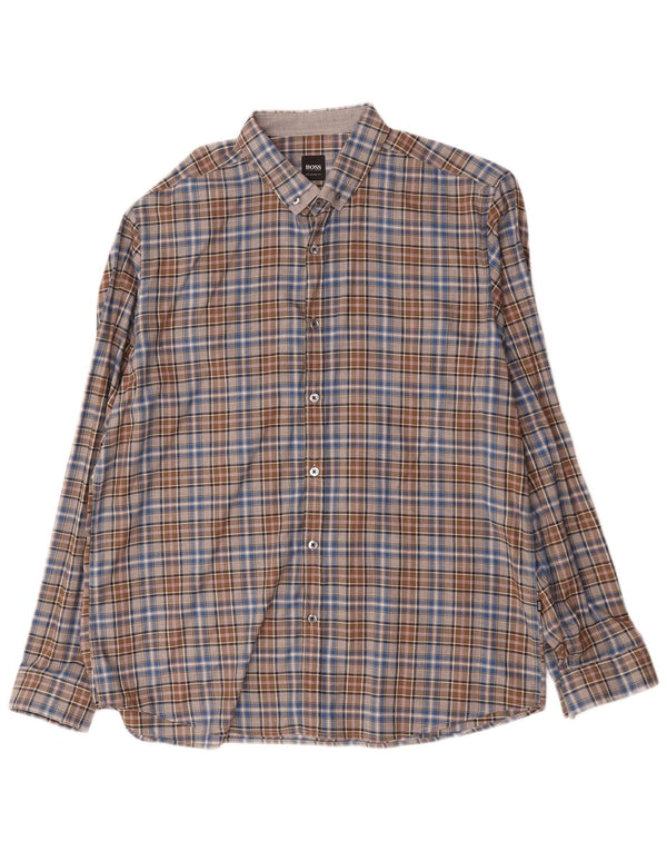 Hugo Boss Chemise Regular Fit XL en coton à carreaux marron