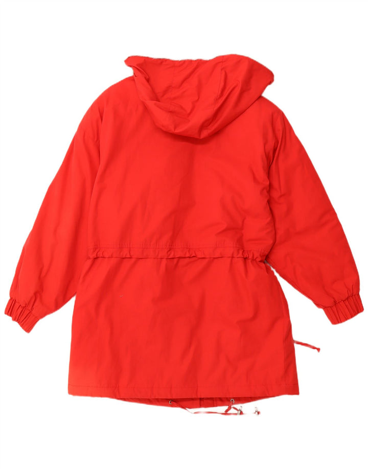 VINTAGE Manteau coupe-vent à capuche femme UK 12 Polyester rouge moyen