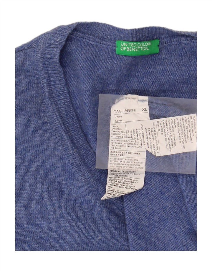 BENETTON Pull col rond homme XL laine bleue