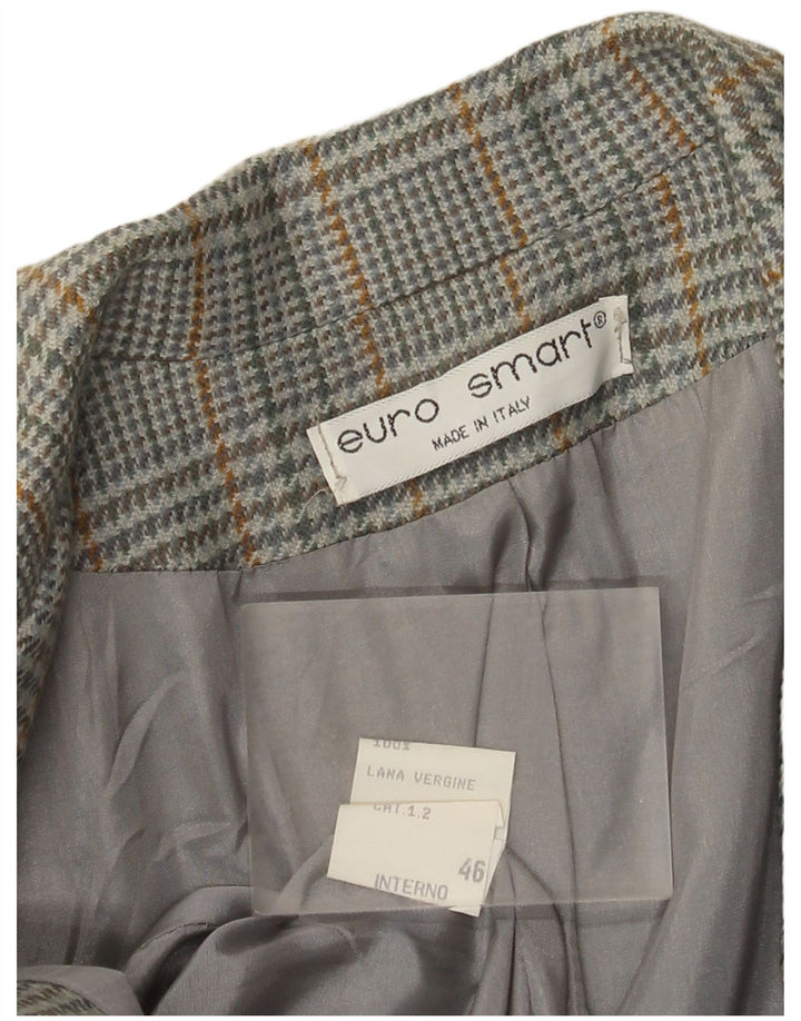 vintage Femme 2 Bouton Blazer Veste IT 46 Grande Laine Pied-de-Poule Gris