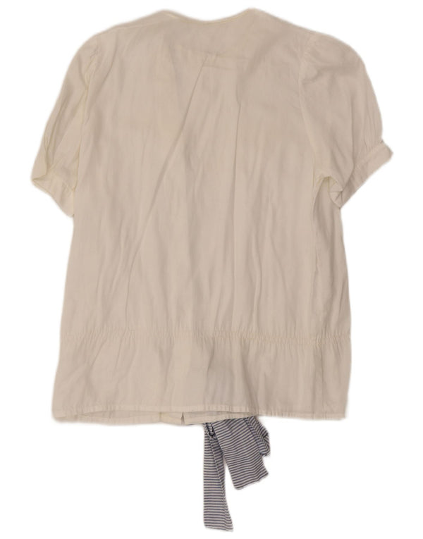 vintage Femme Chemise à manches courtes Blouse UK 14 Grand Blanc Rayé
