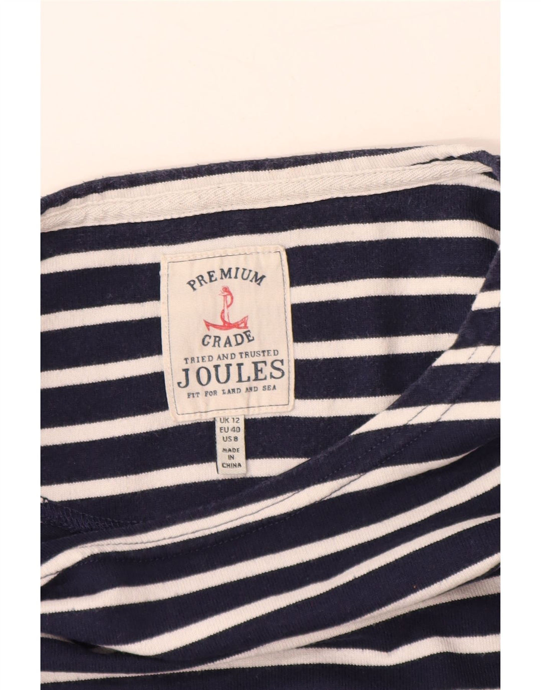 JOULES Top Femme Manches Longues UK 12 Medium Bleu Marine Rayé Coton