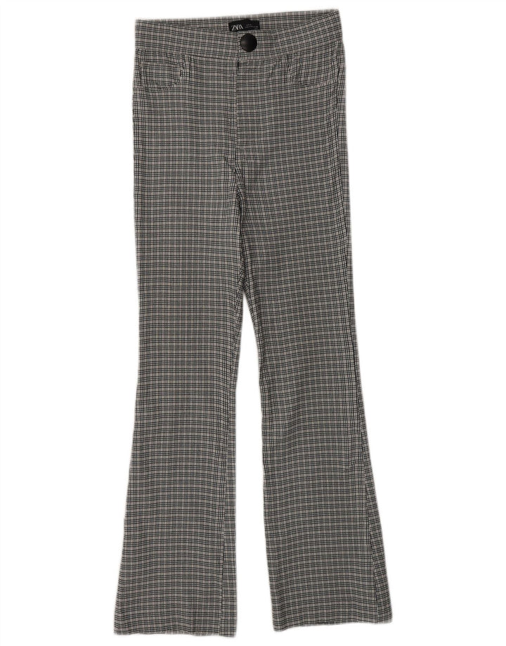 ZARA Pantalon décontracté Bootcut pour femme Petit W26 L26 Gris Chevron