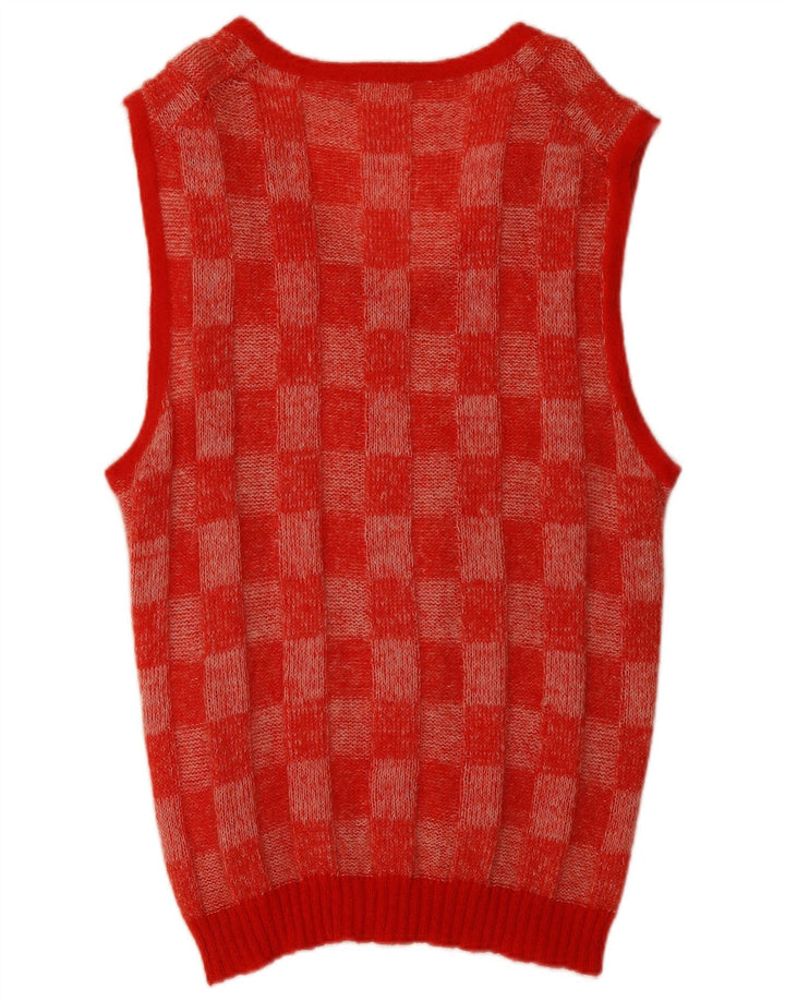 vintage Femmes Longline Vest Débardeur UK 14 Moyen Rouge Géométrique