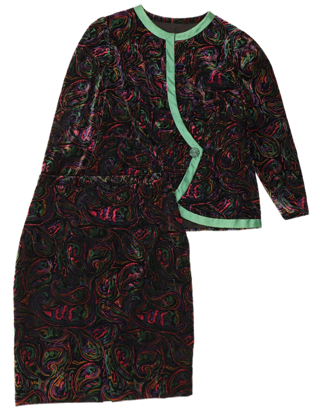 VINTAGE Ensemble jupe 2 pièces 1 bouton pour femme UK 12 Medium W32 Multicolore