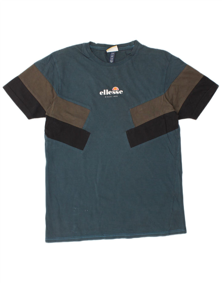 ELLESSE Mens Graphic T-Shirt Top Medium Green Colourblock