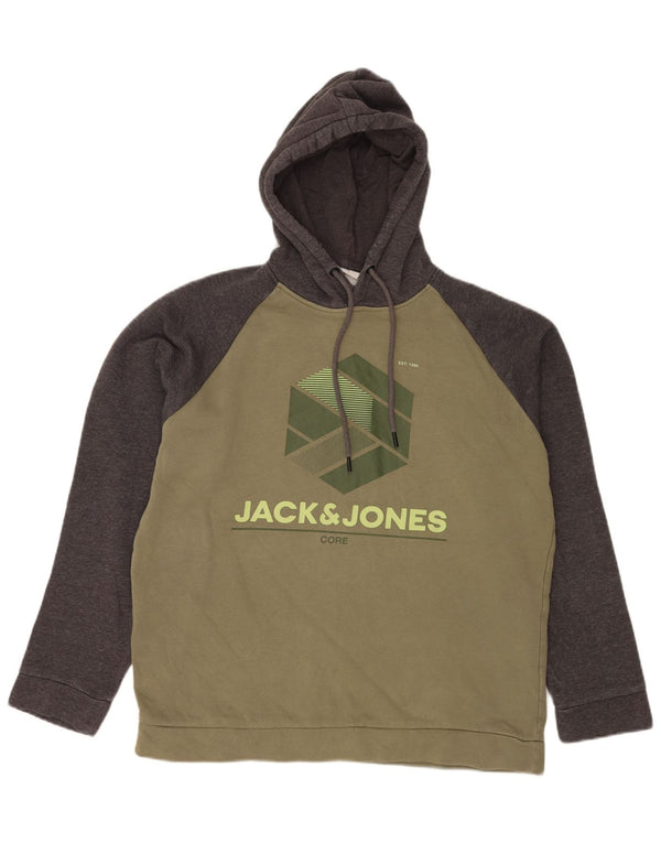 Jack & Jones Pull à capuche graphique pour homme en coton color block Kaki Large