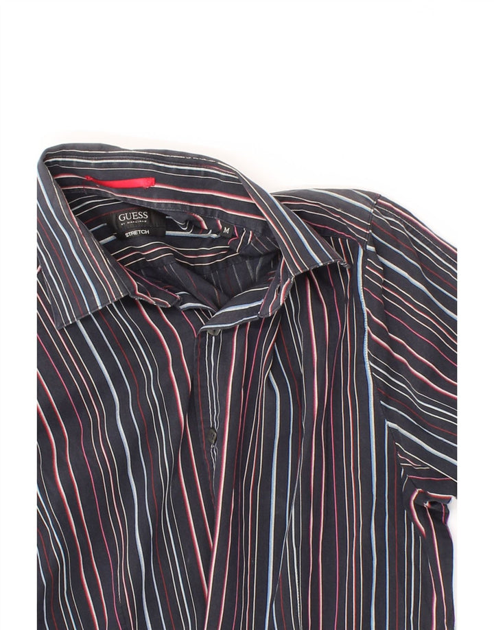 GUESS Mens Stretch Shirt Medium Navy Blue Striped Cotton Vintage Guess and Second-Hand Guess from Messina Hembry 