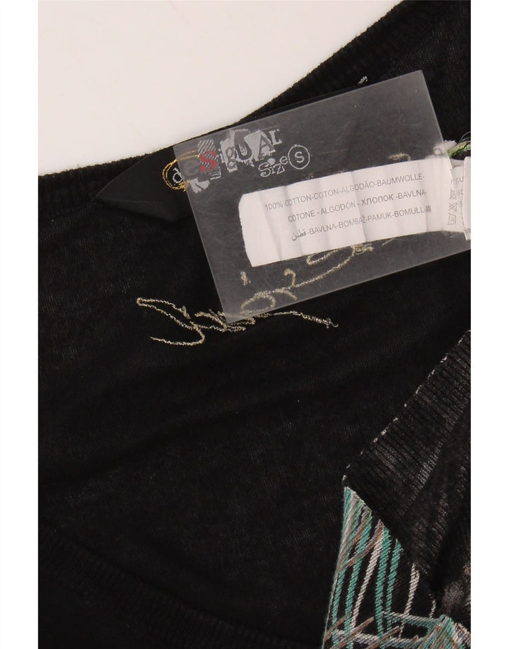 DESIGUAL Pull à col en V à motif abstrait pour femme UK 10 Small Noir