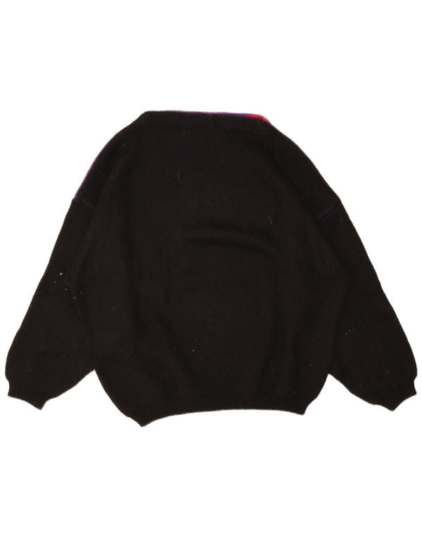 vintage Womens Graphic Oversize Boat Neck Jumper Pull UK 18 XL Violet