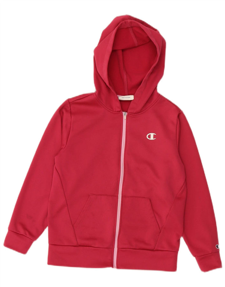 CHAMPION Girls Zip Hoodie Sweater 9-10 Years Medium Pink Polyester
