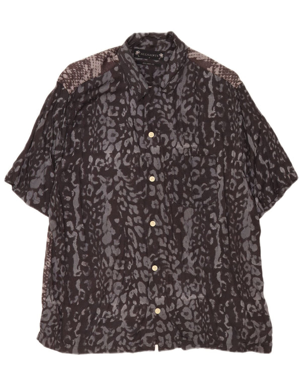 All Saints Chemise à Manches Courtes Homme Bleu Marine Moyen Imprimé Animal