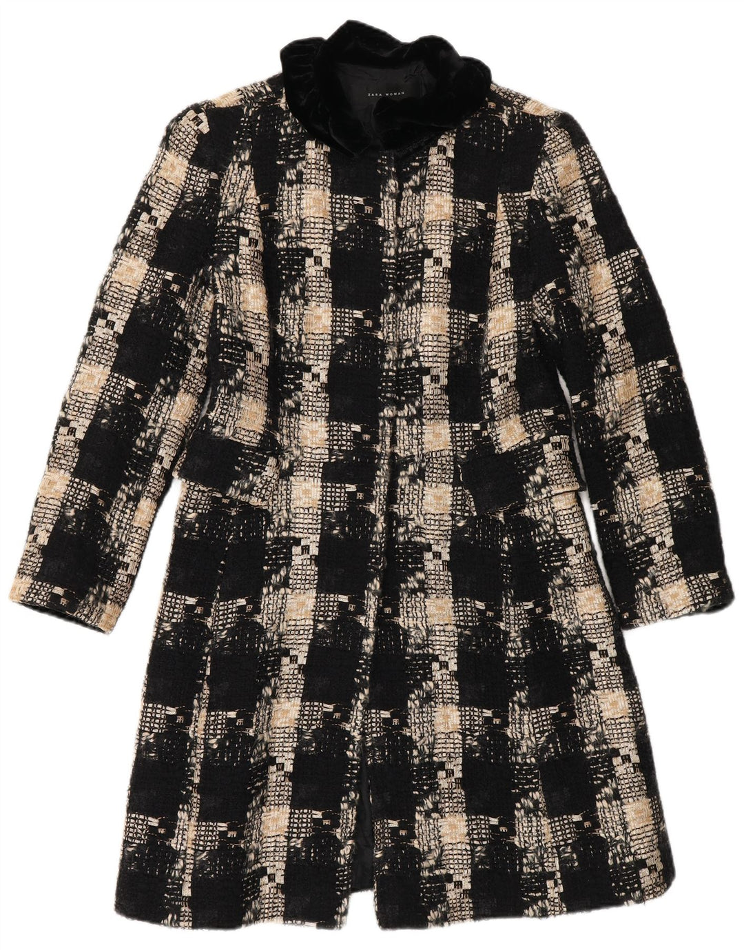 Zara Womens Pardessus UK 12 Medium Black Check Laine