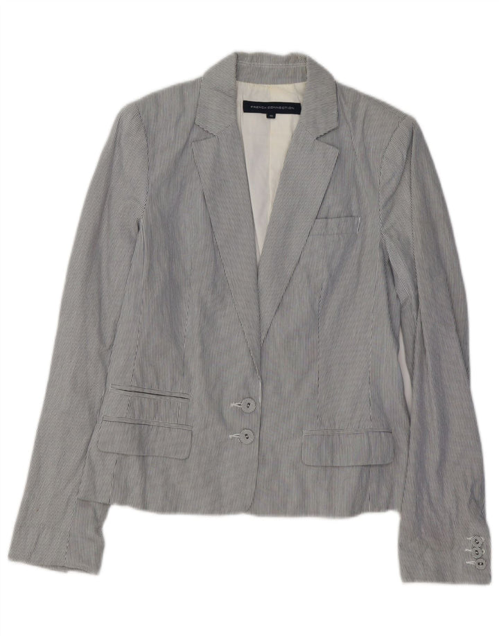 FRENCH CONNECTION Veste Blazer Femme UK 10 Petite Rayure Bleue