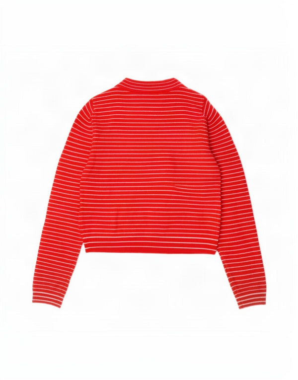 Zara Pull court à col roulé pour femme UK 10 Petites rayures rouges