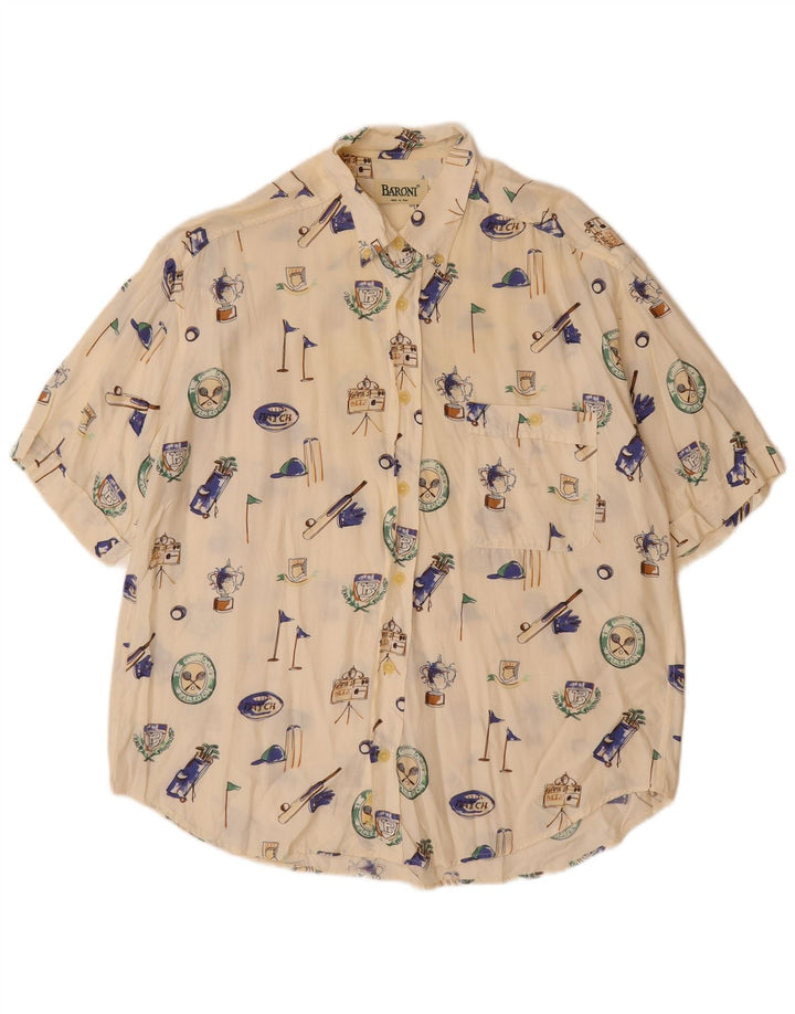BARONI Chemise Graphique à Manches Courtes Homme Large Blanc Cassé Viscose