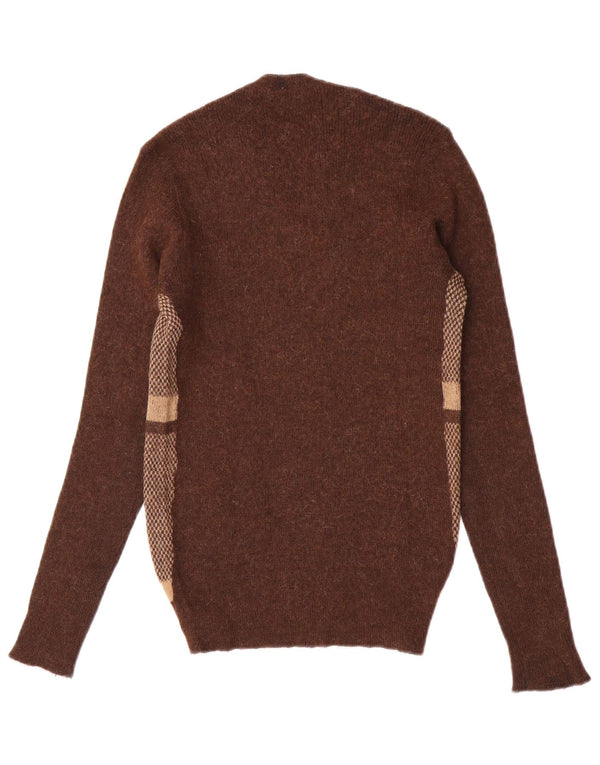 vintage Femme V-Col Jumper Pull UK 10 Petit Colorblock Brun