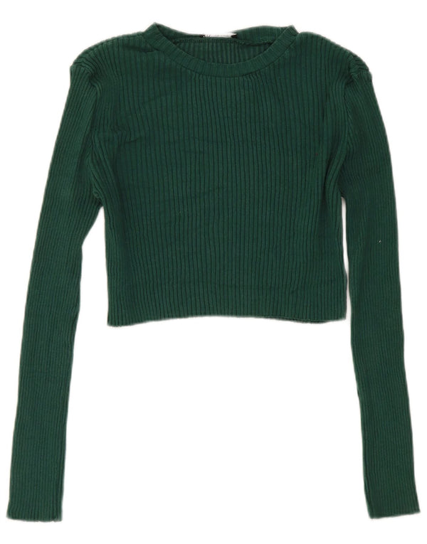 Zara Womens Crop Top Manches Longues UK 14 Large Vert