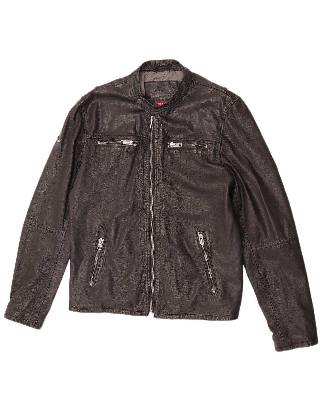 Superdry Veste en cuir Racer pour femme UK 18 XL Cuir noir