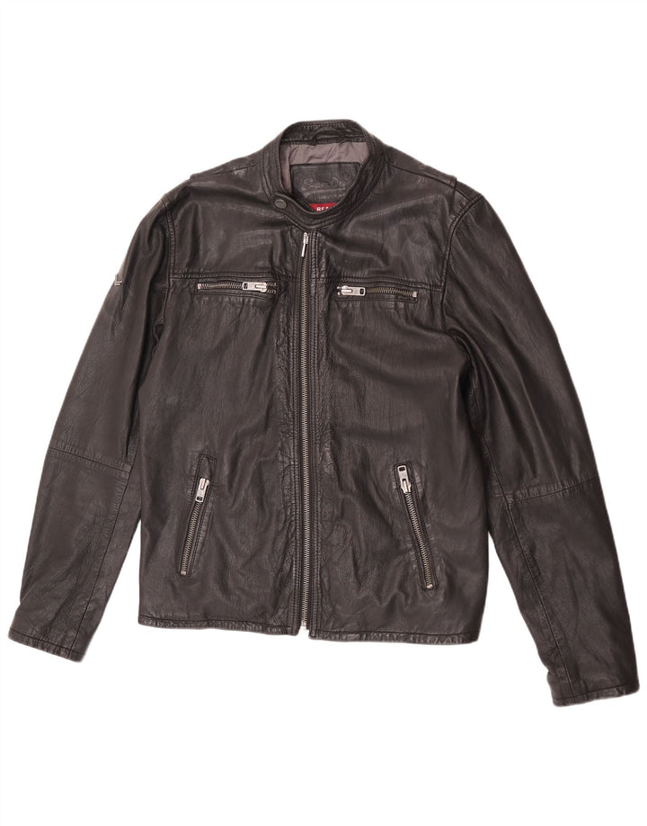 Superdry Veste en cuir Racer pour femme UK 18 XL Cuir noir