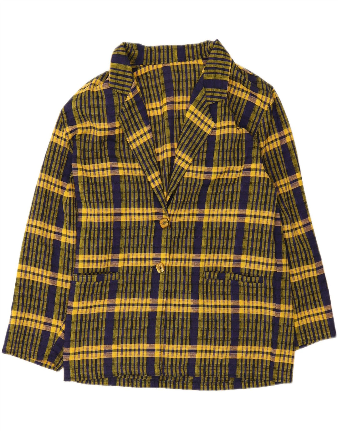 vintage Femme 2 Bouton Blazer Veste UK 16 Grand Chèque Jaune