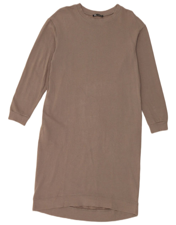 Zara Robe pull à manches longues pour femme UK 10 Petit coton gris