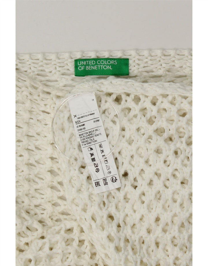 Benetton Haut court surdimensionné au crochet pour femme UK 10 Petit coton blanc