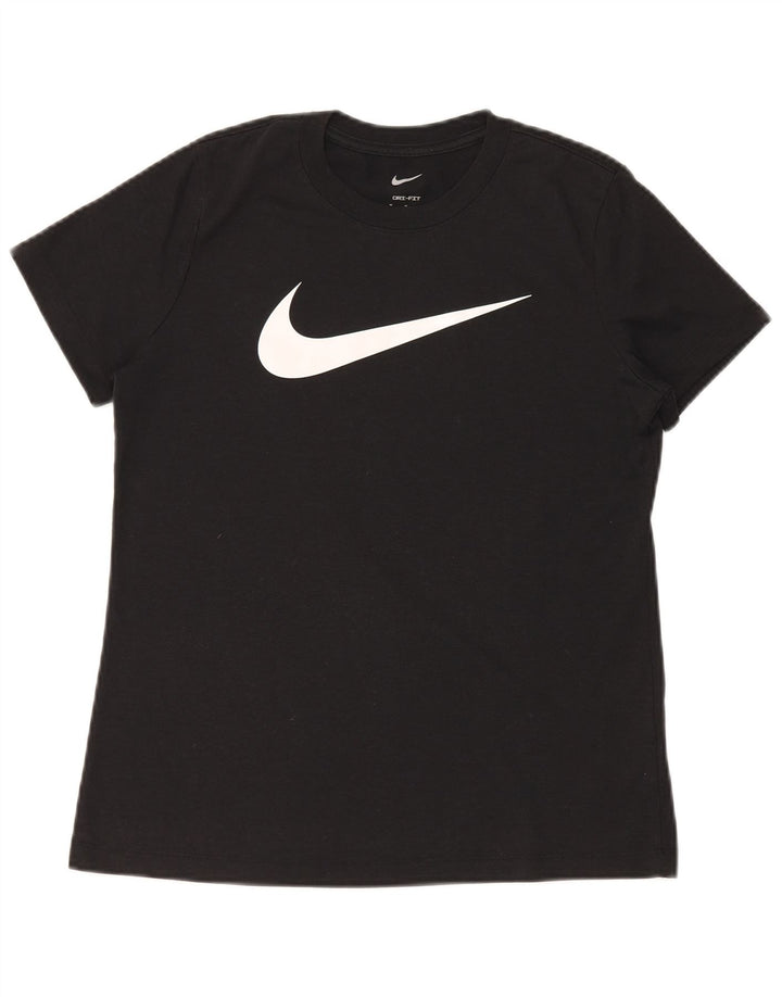 Nike Womens Dri Fit Graphic T-Shirt Top UK 14 Noir Moyen Polyester