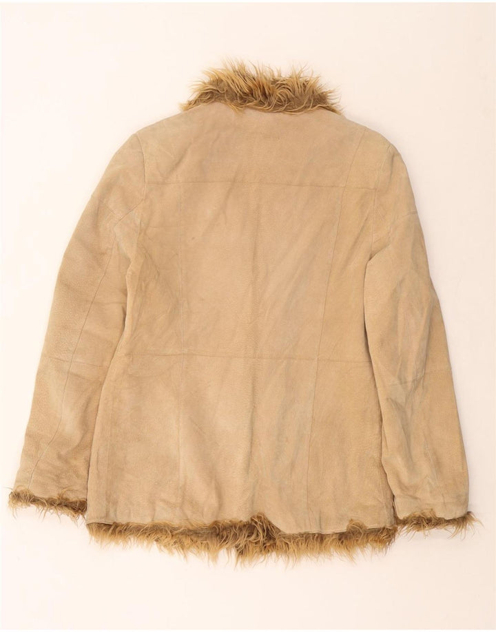 TOM TAILOR Veste en Daim Femme UK 16 Grand Cuir Beige