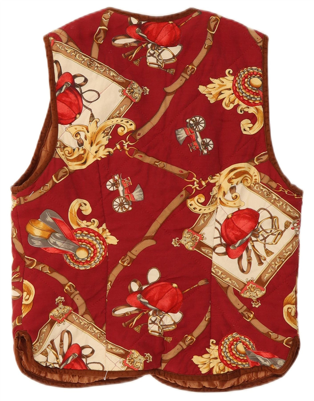 vintage Womens Riding Abstract Pattern Gilet UK 12 Moyen Rouge