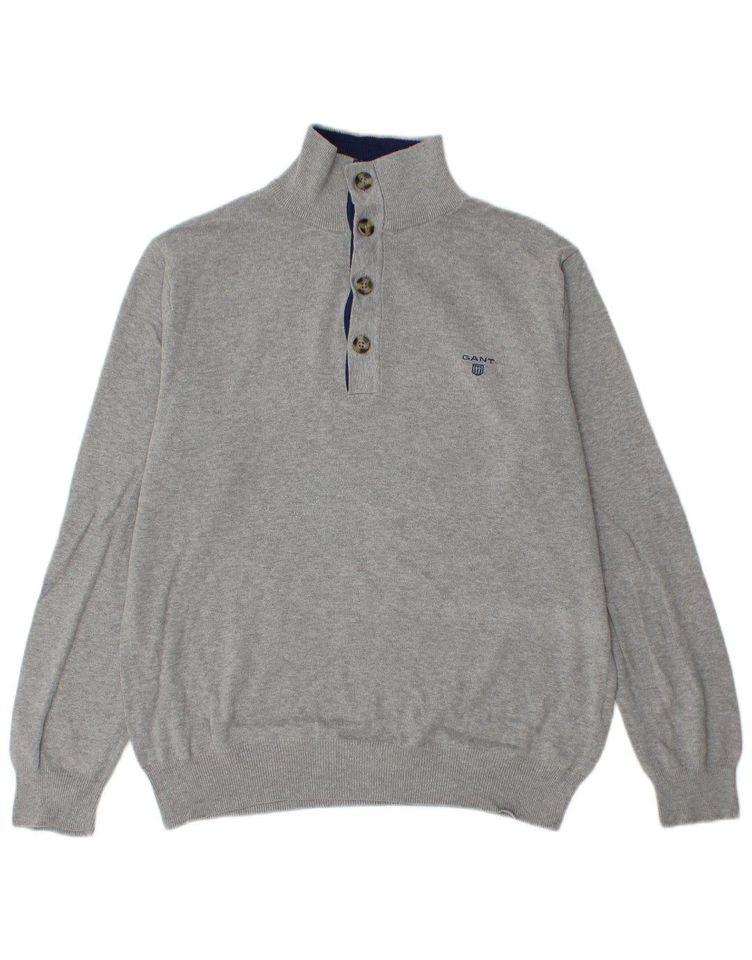 GANT Pull à col boutonné pour hommes, grand, gris, coton