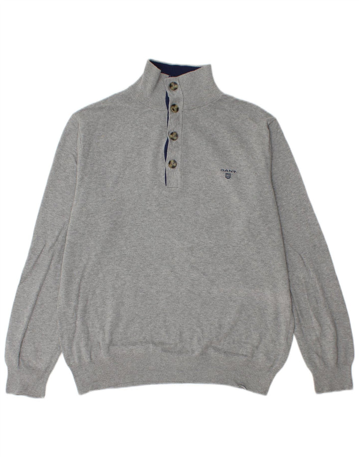 GANT Pull à col boutonné pour hommes, grand, gris, coton