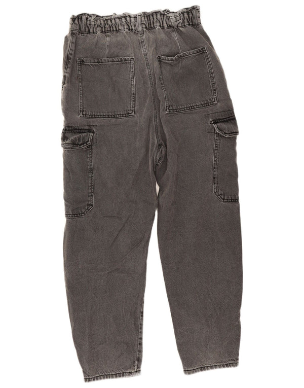 Zara Womens Crop Cargo Loose Jeans EU 40 Moyen W32 L25 Gris Coton
