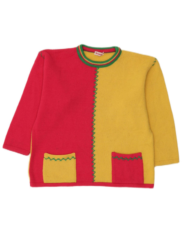 Brummell Pull à col rond pour femme UK 12 Jaune moyen Colourblock
