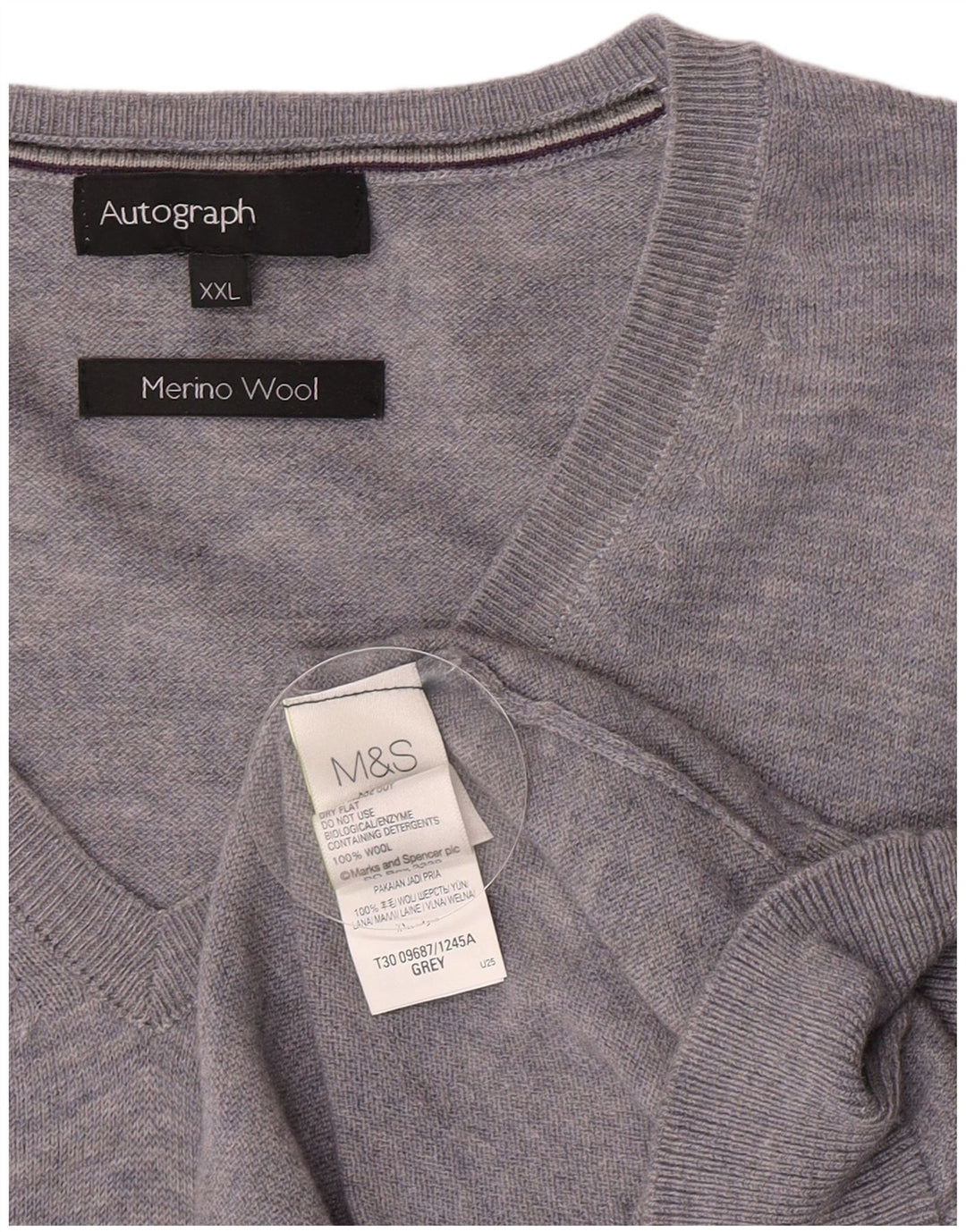 Marks & Spencer Pull autographe à col en V pour homme 2XL Gris laine