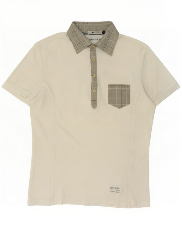 Gas Polo femme UK 14 Medium Off White Colourblock Cotton