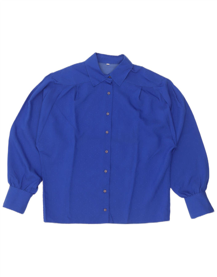 Chemisier chemise femme vintage EU 38 Viscose tachetée bleu moyen