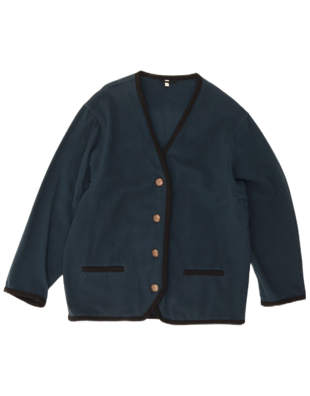 vintage Femme Cardigan Pull UK 12 Laine Bleu Marine Moyenne