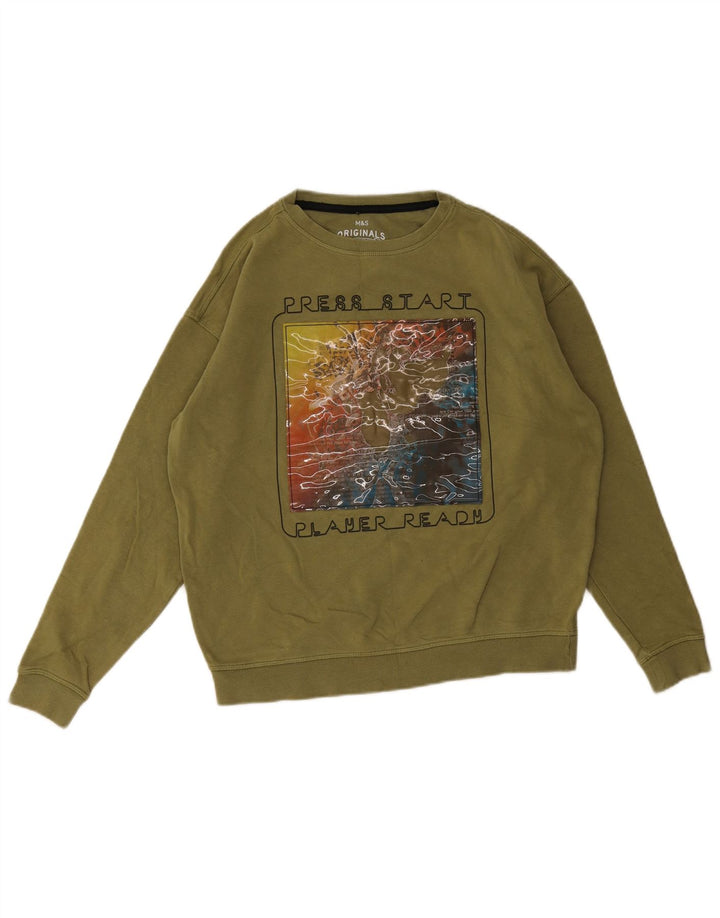 Marks & Spencer Sweat-Shirt Graphique Garçon 13-14 ans Kaki Coton