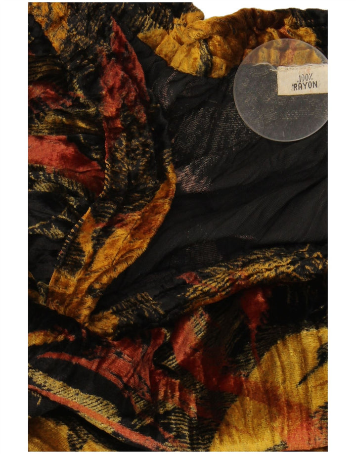 VINTAGE Jupe trapèze en velours pour femme W38 XL Rayonne florale noire