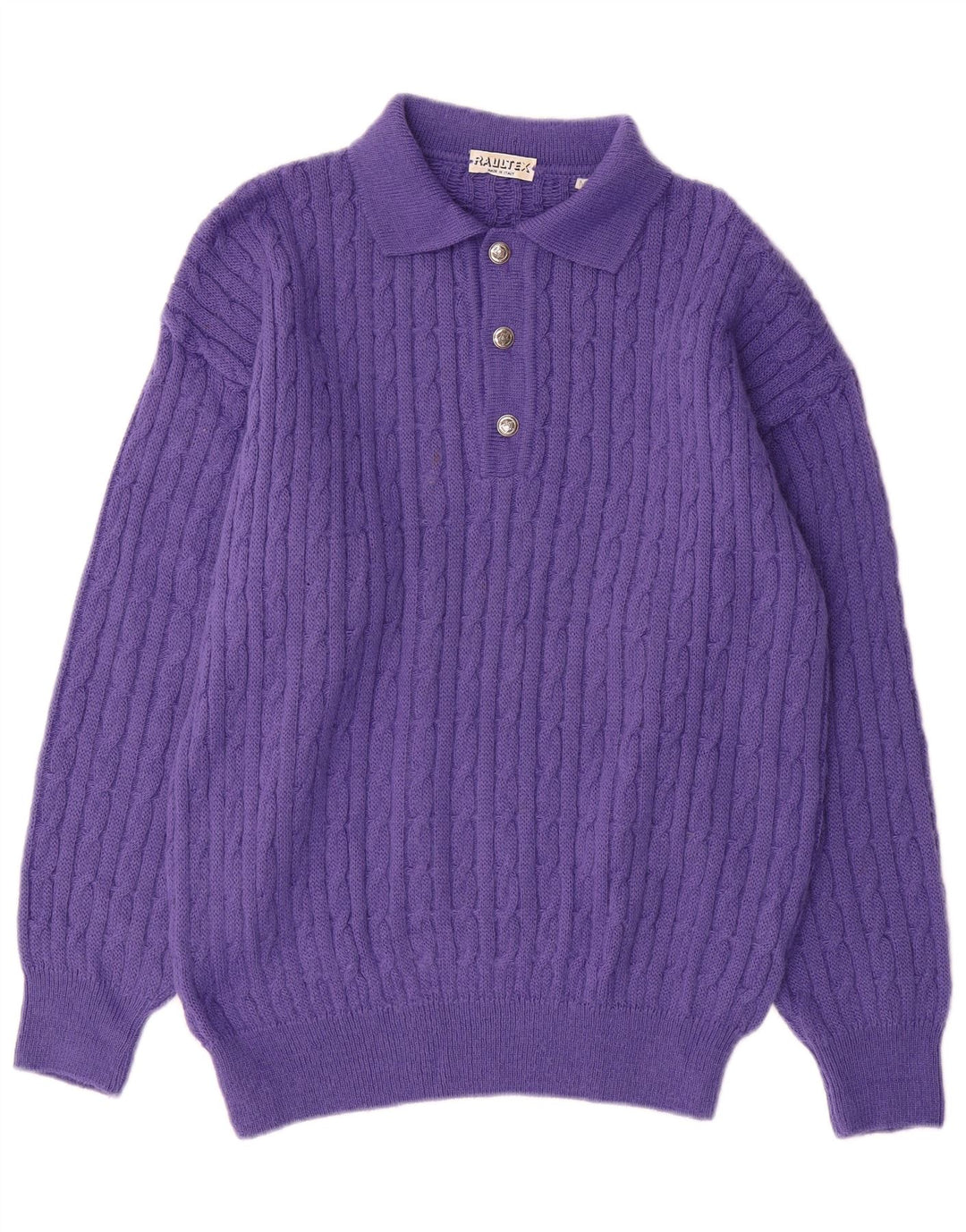 VINTAGE Pull col polo pour homme en laine violet moyen