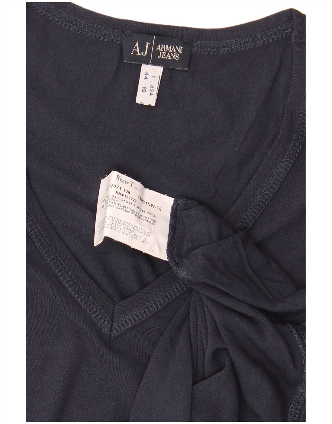 ARMANI JEANS T-Shirt Court Femme IT 44 Bleu Marine Moyen Viscose