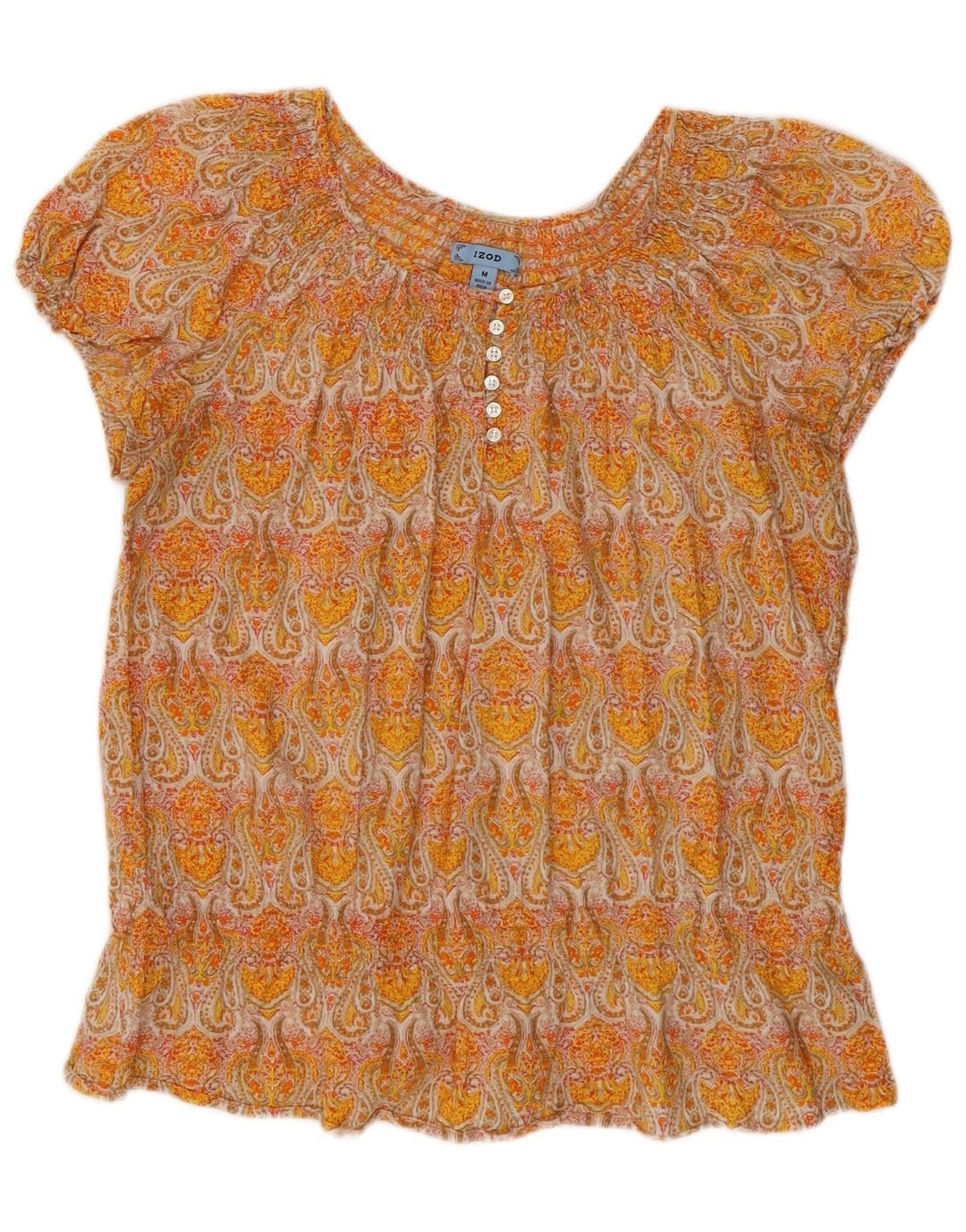 Izod Chemisier Femme Top UK 12 Jaune Moyen Paisley Coton