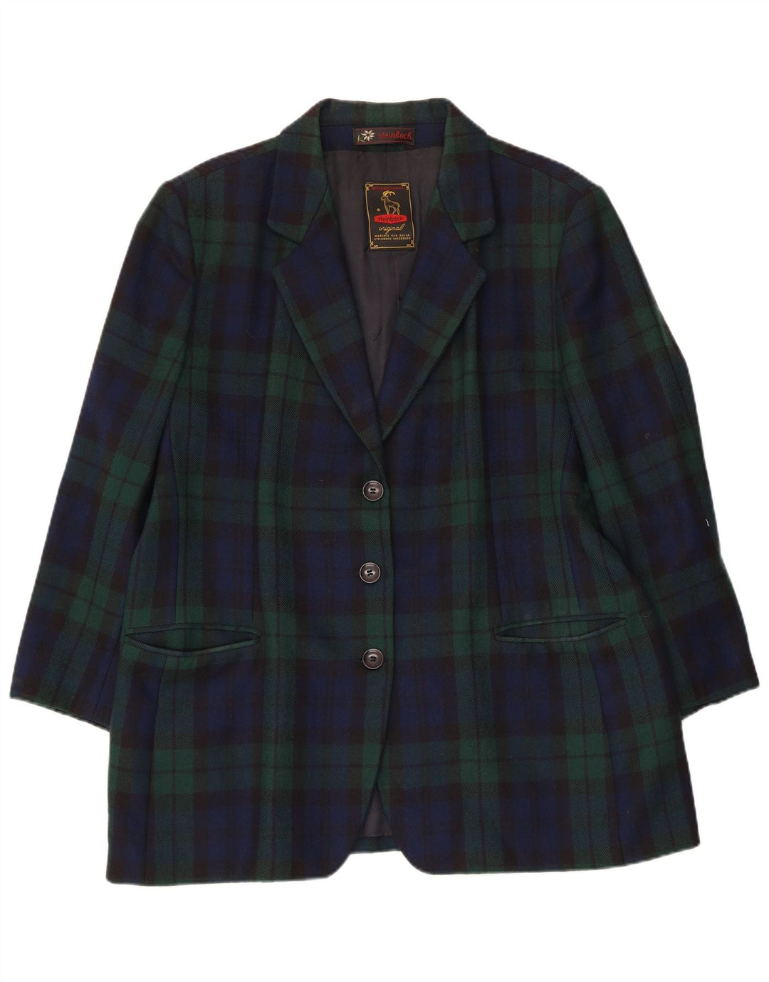 Steinbock Veste blazer à 3 boutons pour femme UK 18 XL Bleu marine à carreaux